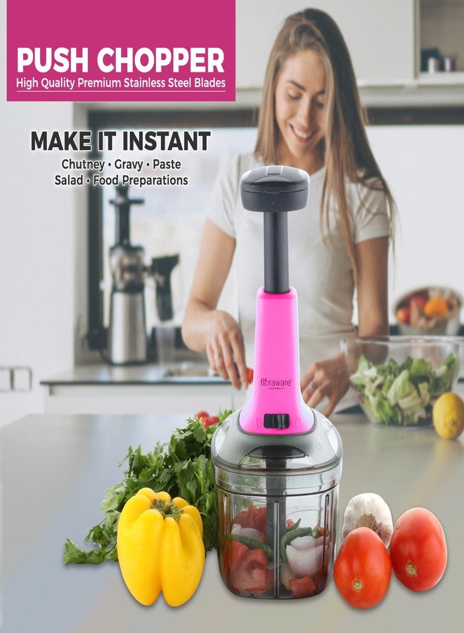 Floraware Food Chopper Steel Large Manual Hand-Press Vegetable Chopper Mixer Cutter to Cut Onion, Salad, Tomato, Potato (Pink, 600ML) - Image 4